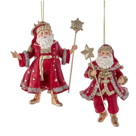 5" Regal Red Santa Ornaments – Set of 2 Assorted Resin Christmas Decorations