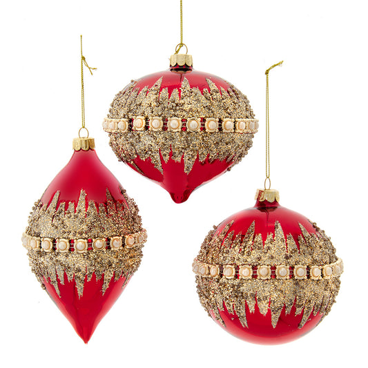 4" Glass Finial and Onion Ornaments, 3 Assorted